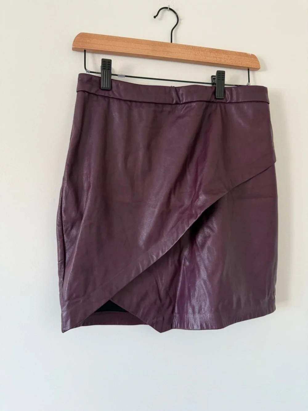 Dynamite Plum Faux Leather Asymmetrical Mini Skirt (size medium) - Picture 2 of 4